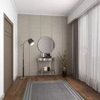 Glam Fir Console Tables with Mirror White, Elegante Mezza Luna, Struttura in Legno, Nessun Montaggio (Set di 2)