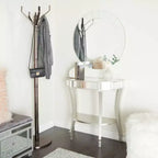 Glam Fir Console Tables with Mirror White, Elegante Mezza Luna, Struttura in Legno, Nessun Montaggio (Set di 2)