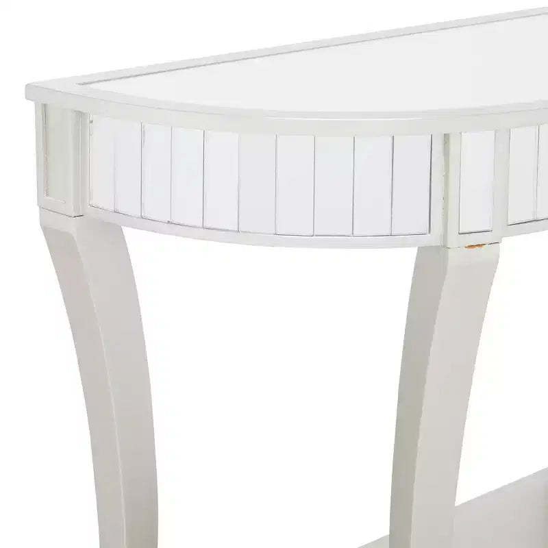 Glam Fir Console Tables with Mirror White, Elegante Mezza Luna, Struttura in Legno, Nessun Montaggio (Set di 2)