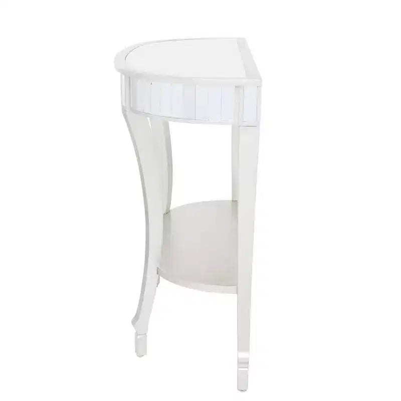 Glam Fir Console Tables with Mirror White, Elegante Mezza Luna, Struttura in Legno, Nessun Montaggio (Set di 2)