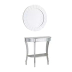 Glam Fir Console Tables with Mirror White, Elegante Mezza Luna, Struttura in Legno, Nessun Montaggio (Set di 2)