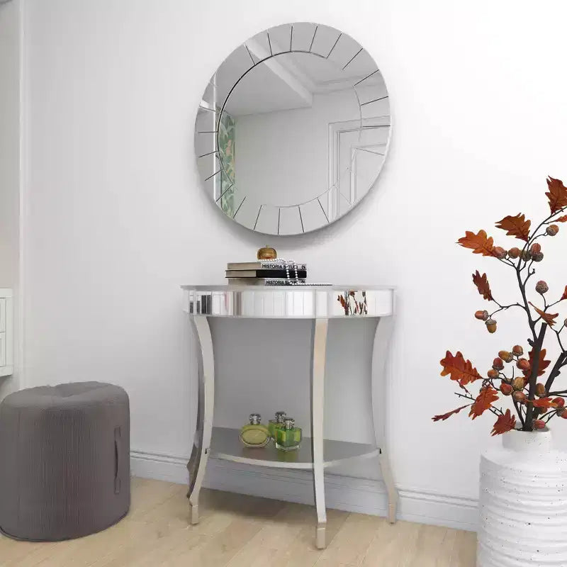 Glam Fir Console Tables with Mirror White, Elegante Mezza Luna, Struttura in Legno, Nessun Montaggio (Set di 2)