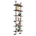 Costway 6-Shelf Rustic Pipe Shelving Unit, Vintage Industrial Pipe Wall Shelf Brown