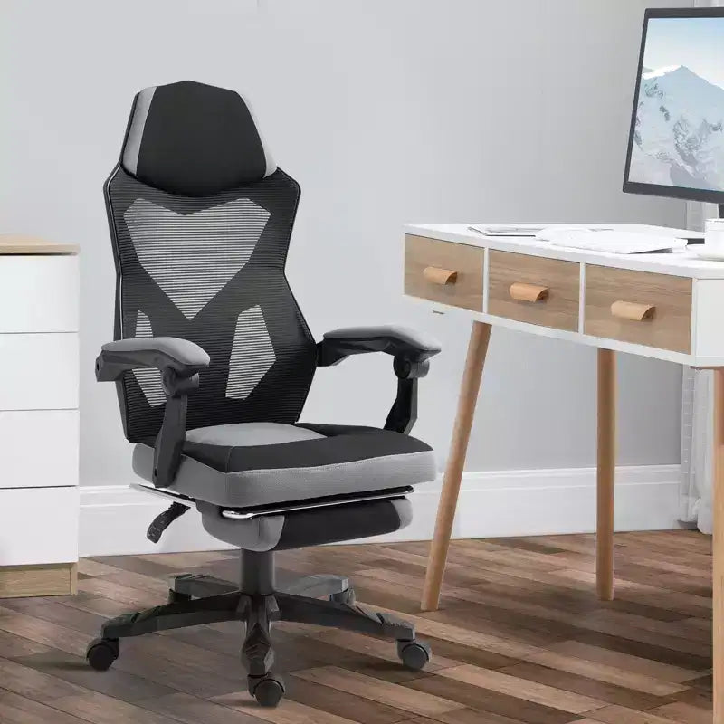 Sedia ergonomica da ufficio per casa poltrona direzionale reclinabile con poggiapiedi, schienale in rete, supporto lombare e ruote