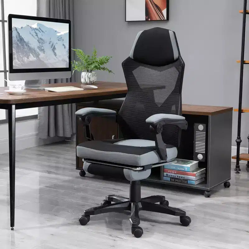 Sedia ergonomica da ufficio per casa poltrona direzionale reclinabile con poggiapiedi, schienale in rete, supporto lombare e ruote