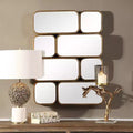 Specchio da parete rettangolare Uttermost Vanity Accent moderno con bordi arrotondati, cornice in metallo dorato anticato, larghezza 60 cm, per bagno e camera da letto