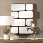 Specchio da parete rettangolare Uttermost Vanity Accent moderno con bordi arrotondati, cornice in metallo dorato anticato, larghezza 60 cm, per bagno e camera da letto