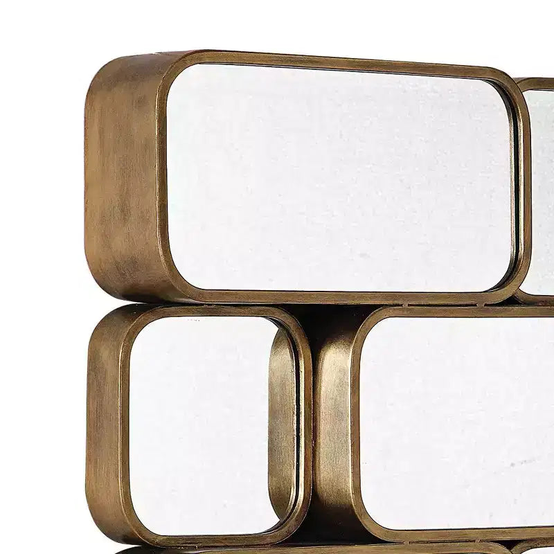 Specchio da parete rettangolare Uttermost Vanity Accent moderno con bordi arrotondati, cornice in metallo dorato anticato, larghezza 60 cm, per bagno e camera da letto