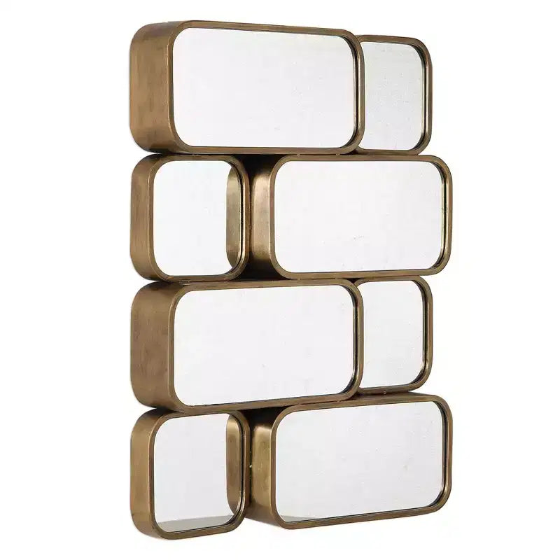 Specchio da parete rettangolare Uttermost Vanity Accent moderno con bordi arrotondati, cornice in metallo dorato anticato, larghezza 60 cm, per bagno e camera da letto