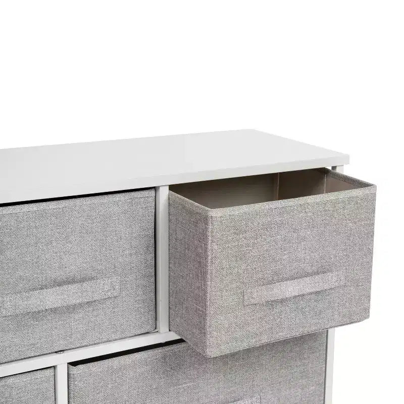 Cassettiera a 5 cassetti in ferro battuto con piano in legno e cassetti in tessuto facili da estrarre